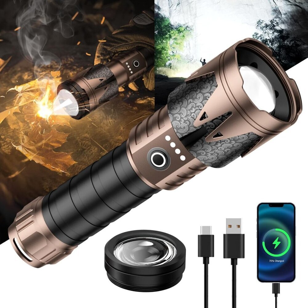 Rechargeable Flashlights High Lumens with Ignition Lens,5000 Super Bright Tactic
